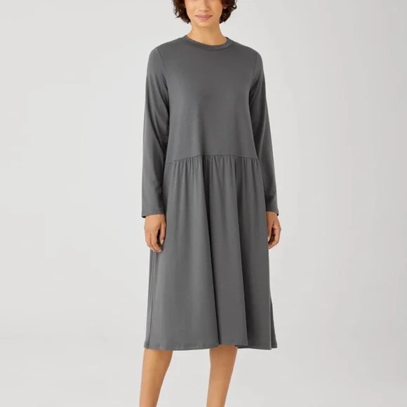 long sleeve eileen fisher dresses Eileen Fisher Long Sleeve Jersey Dress in Blue Spruce size XS